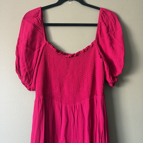 Reformation Meadow Smocked Short Sleeve Mini Dress Rhubarb Pink Sz 1X Plus - Picture 8 of 10